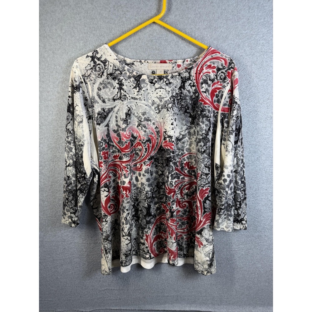 Laura Ashley Tunic Top Womens 2X Multicolor Floral Rhinestone 3/4 Sleeve